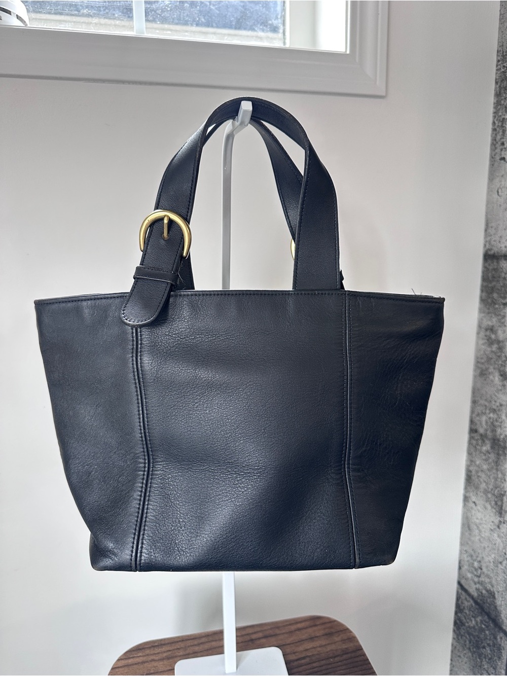 Coach Black Leather Tote with Gold Buckle Hardware